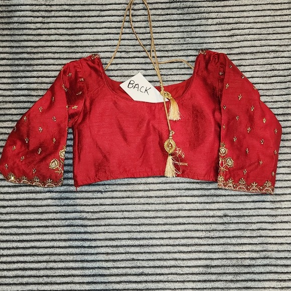 Red Beaded Sari Crop Top Indian Lehnga COSTUME Boho Small Medium NEW Bollywood - Picture 6 of 7